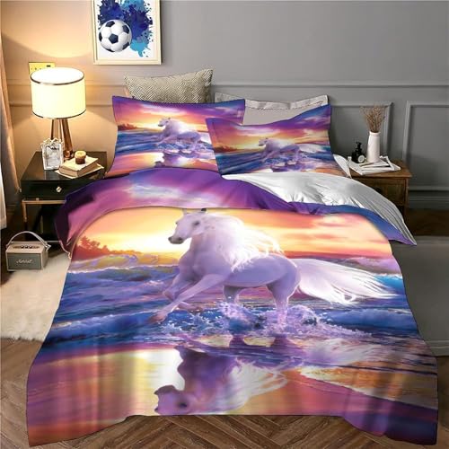 Linge de lit microfibre résistante 3 pièces parure cheval 220x240cm