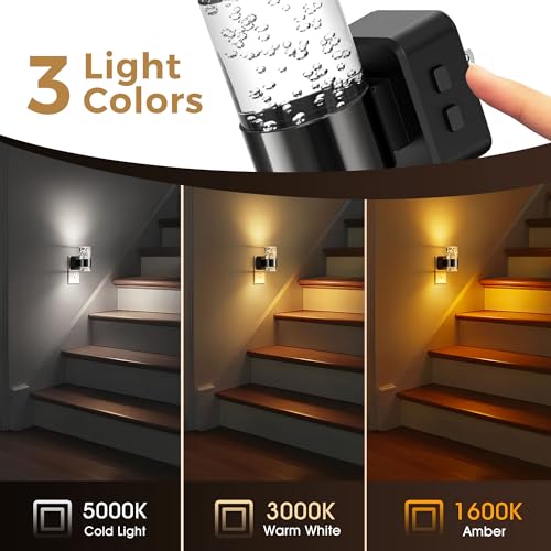 Image of L LOHAS LED Night Lights Plug into Wall, Dimmable Night Light with Dusk-to-Dawn Sensor, Cool White /Soft White /Amber 3 Color Light, Adjustable Brightness, Bubble Nightlight with Rotatable Plug Hallway