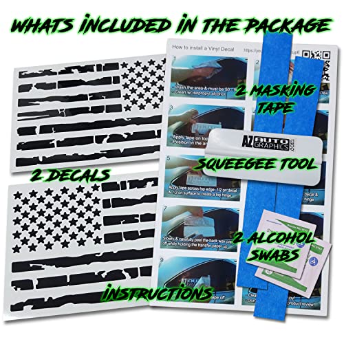 Image of Pair US Distressed American Flag Decal Kit Sticker Die-Cut Grunge Car Truck Subdued Tattered Military (Matte Black)