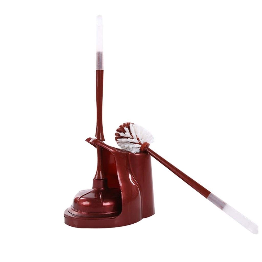 Klassisches Design WC-Bürsten-Satz, Langer Stiel Reinigungsbürste und Toilet Plunger Kombination, Haushalt Badezimmer-Reinigungs-Tools, schön und langlebig (rot) Toilettenbürstenhalter