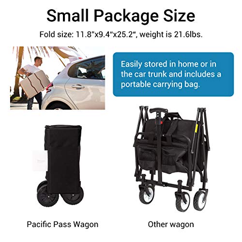 Pacific Pass Camping Folding Wagon Garden Cart with Carry Bag Supports 180lbs, Black - Thumbnail 7