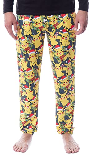 Mad Engine Pokemon Mens' Pikachu Christmas Santa Toss Print Sleep Pajama Jogger Pants
