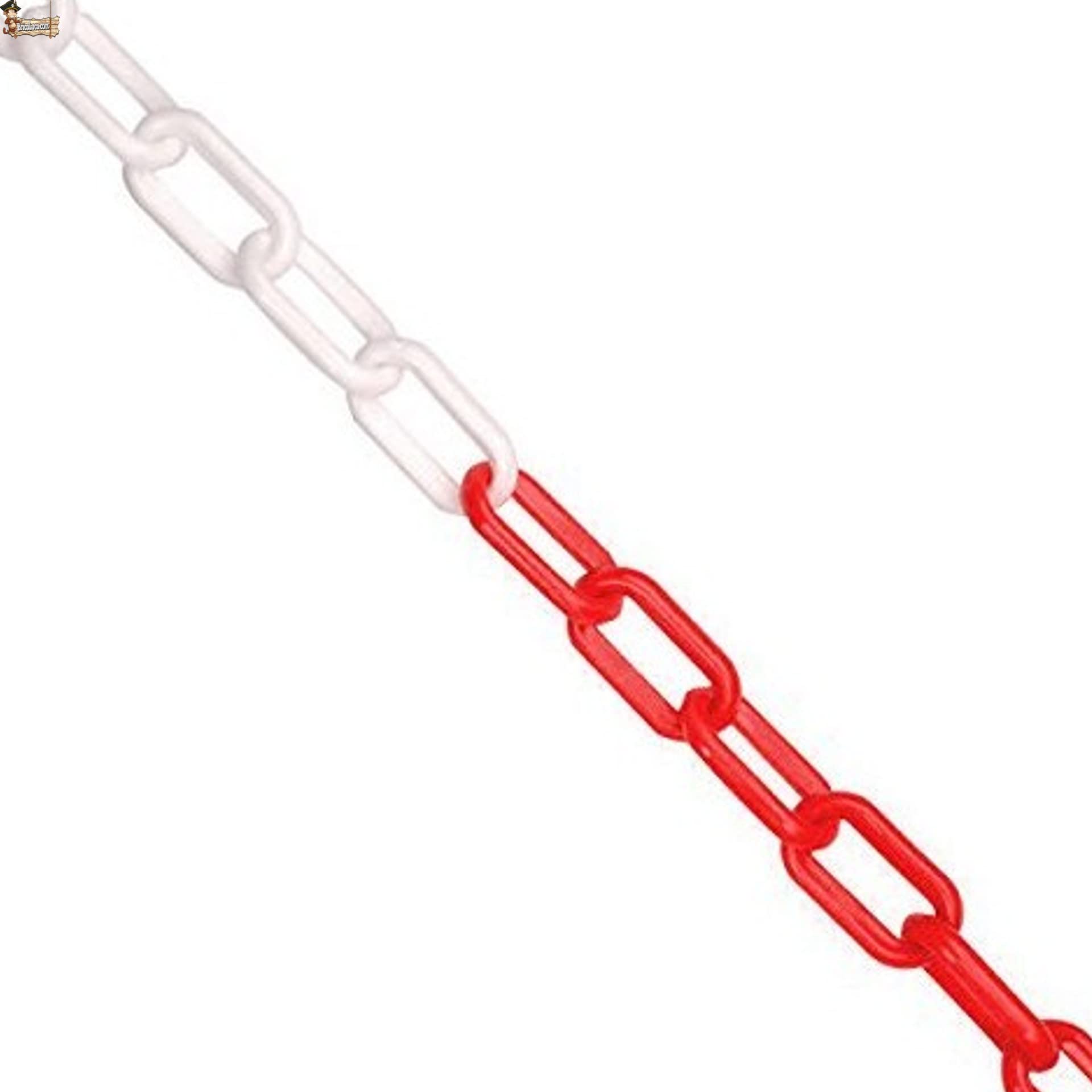 BricoLoco.com Poste señalización y balizamiento para cadena. FLUORESCENTE. Pack 8 uds. ¡¡¡ CADENA PLÁSTICO INCLUIDA !!!. Baliza poste separador de filas para eventos. Rojo y blanco de 87 cms. (8)