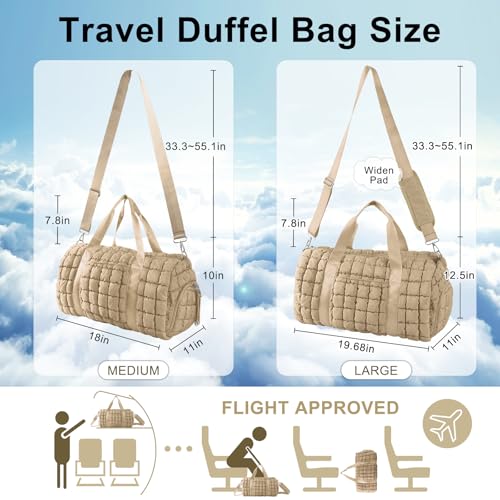 Image of Quilted Travel Duffle Bag Gym Bag for Women,Large Puffer Duffle Weekender Bag with Compartment,Workout Overnight Carry on Organizer Bag Duffle Bag for Airplane Travel(L-Khaki)