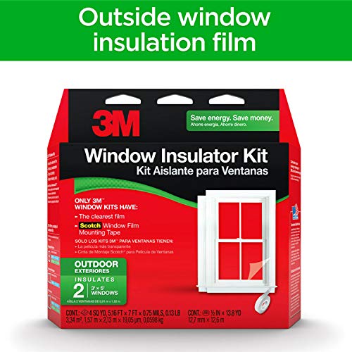 3M Outdoor Window Insulation Kit, Clear Window Film For Heat And Cold, 5.16 Ft. X 7 Ft., Covers Two 3 Ft. X 5 Ft. Windows #TOP1