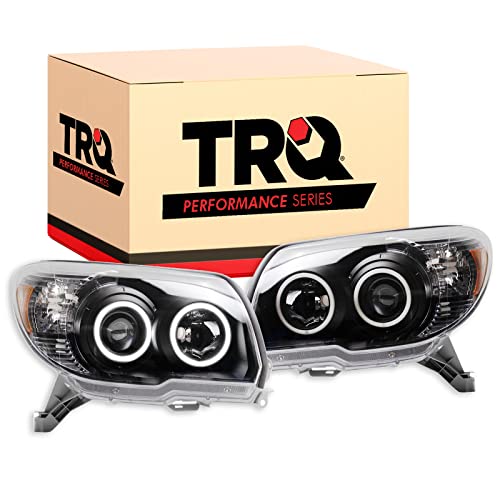 Image of TRQ Performance Driver and Passenger Side Headlight Assembly Set Black Housing Compatible with 06-09 Toyota 4Runner