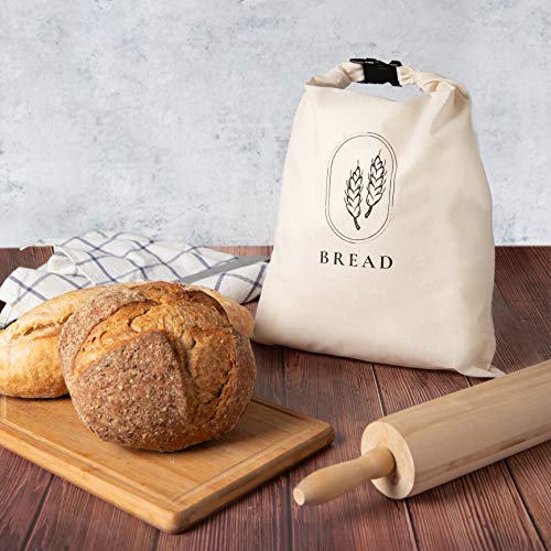 Bread Bags - Organic Cotton Counter Top Storage Containers with Carrier Handle - Set of 2 (12 x 17 inch, Natural)
