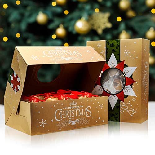 Christmas Cookie Boxes - Bulk 12 Pack Kraft - Large Holiday Christmas Cookie Tins with Lids, Bakery Christmas Treat Boxes, Candy and Cookie Boxes for Gift Giving - Food Packaging Containers - Thumbnail 2
