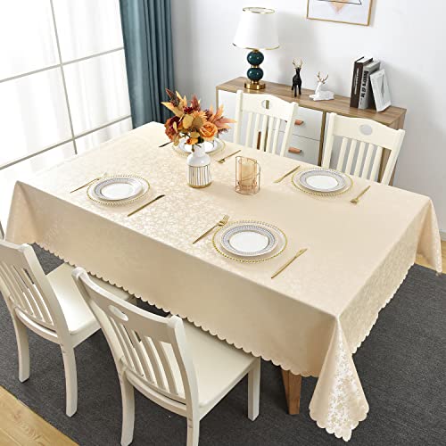 Image of Romanstile Waterproof Vinyl Tablecloth Rectangle, 54 x 78 Inch, Rose Beige | Flannel Backing Wipeable Table Cloth, Heavy Duty Plastic PU Table Cover for Kitchen Dining, Indoor & Outdoor Use