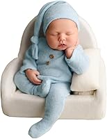 Vista 17 de Moda recién nacido niños niñas bebé sesión de fotos accesorios trajes ganchillo ropa sombrero de cola larga pantalones accesorios de fotografía