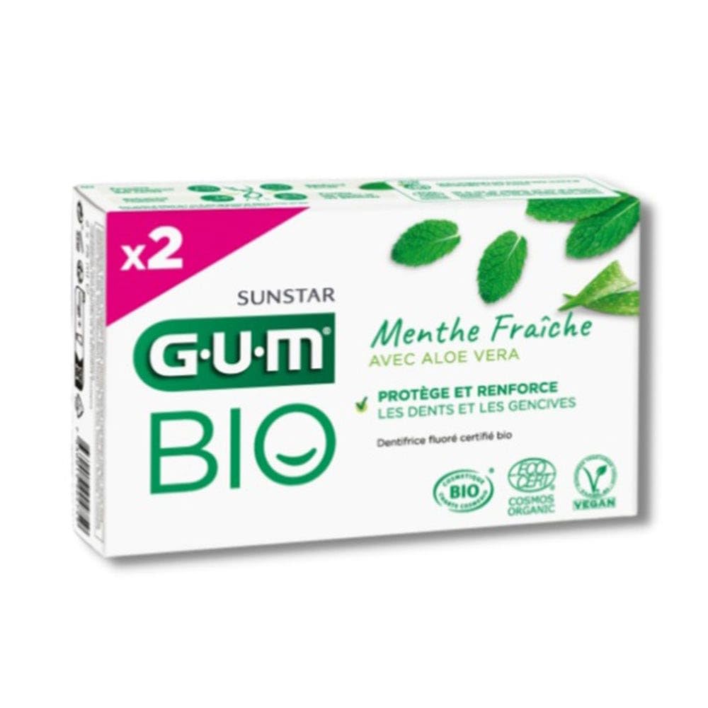 GUM Toothpaste Fresh Mint Aloe Vera Organic Lot of 2 x 75ml