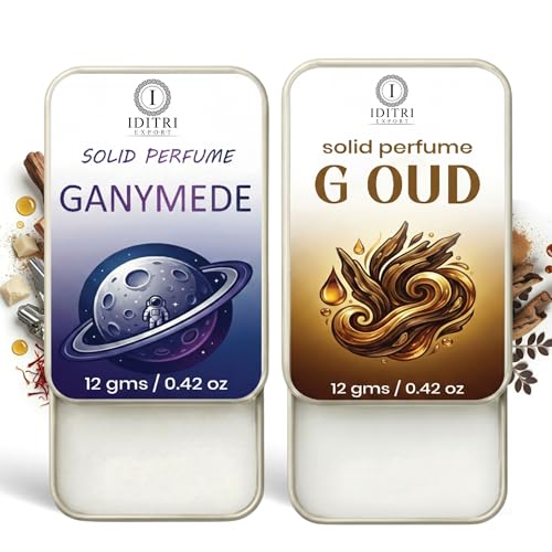Image of IDITRI EXPORT Solid Perfume |Ganymede&G oud Alcohol Free Wax Perfume Balm, Long Lasting | Pocket Tin 12g, Pack Of 2| Non Greasy Smooth Glide, Travel Friendly Men And Women