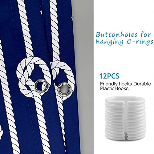 Rideau de douche 165x200 polyester anti moisissure bleu marine et blanc - 5
