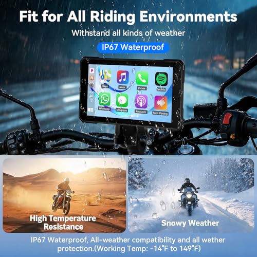 Image of SIXTOP 5 Inch Motorcycle CarPlay GPS Navigation System with Wireless Apple CarPlay Android Auto Waterproof Touch Screen Portable Car Play Moto, Support Bluetooth, Siri /Google Assistant Voice Control