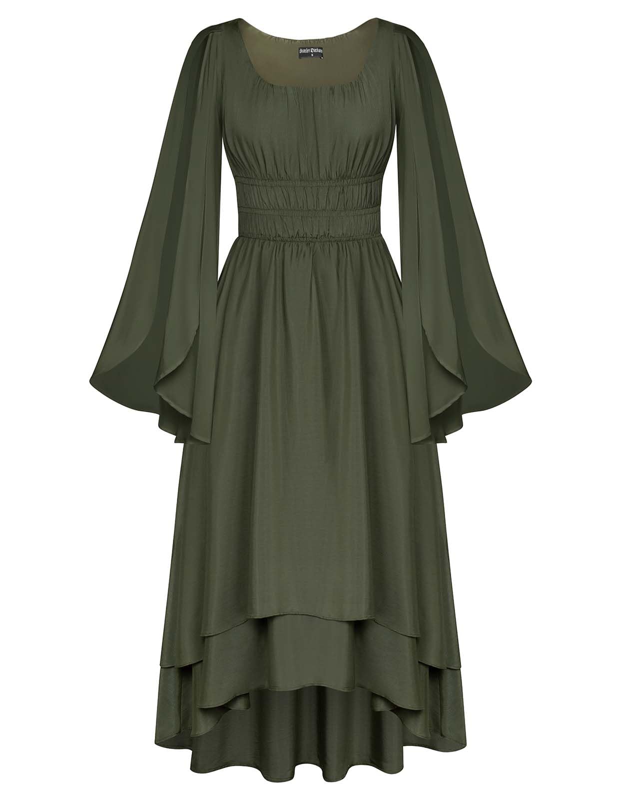 Scarlet Darkness Women Renaissance Costume Split Bell Sleeve Double Layered High Low Dress