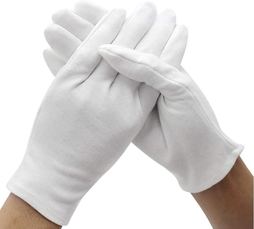 DH - 12 pares de guantes de algodón blanco suaves, guantes de trabajo elásticos para inspección de joyas