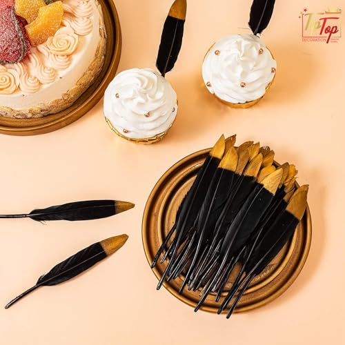Image of Premium Gold Dipped Small Goose Feathers Quills (10 Pieces) (4-5 inch) (Black Gold)