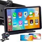 AMTIFO 7'' Wireless Apple CarPlay Screen - Plug & Play Portable CarPlay & Android Auto, Built-in 2.5K Dash Cam & Backup Camera, GPS Navigation, Siri Voice Control, Bluetooth Audio, MirrorLink