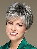 SEVENCOLORS Short Grey Wigs for Women Gray White Pixie Cut Wigs with Dark Root Layered Synthetic Short Hair Wigs Natural Looking