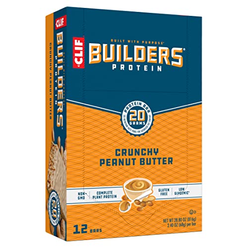 Clif Builders - Protein Bars - Crunchy Peanut Butter - 20g Protein - Gluten Free (2.4 Ounce, 12 Count)
