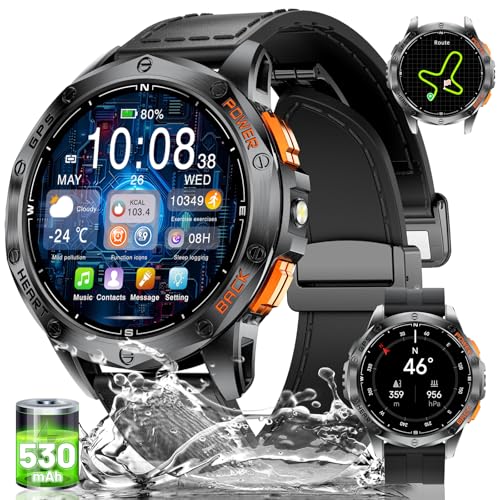 GPS Montre Connectée Homme avec 530mAh Batterie(Noir), 1,43 AMOLED Montre Intelligente Smartwatch avec Appel Moniteur de Sommeil de Fréquence Cardiaque 180 Modes Sportifs pour Android iOS,50M Étanche