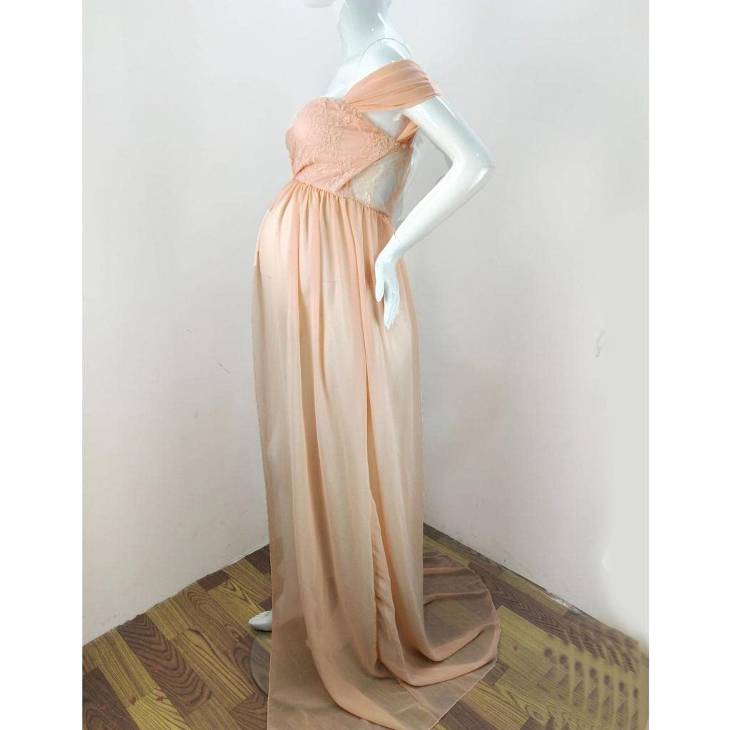 Robe de Maternité Longue Maxi à épaules Dénudées, Accessoire Photo, Rose, S