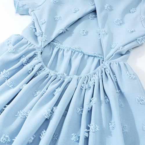 Image of HILEELANG Girls Summer Dress Bow Tie Back A-Line Party Dress for Little Big Girls Short Sleeve Dress with Lining 6-12 Years