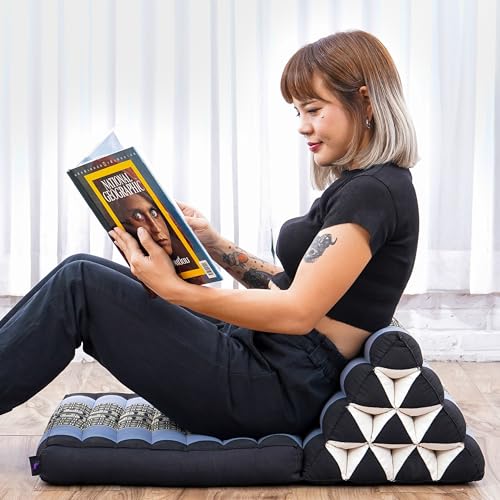 Image of Leewadee 1-Fold Mat with Triangle Cushion - Comfortable TV Pillow, Foldable Mattress with Cushion Made of Kapok, 30 x 20 inches, Blue
