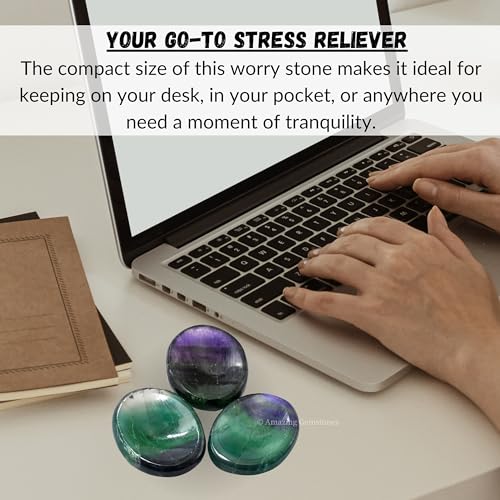 Image of Amazing Gemstone Fluorite Worry Stone and Healing Crystals - Piedra Crystal Fidget for Gift, Meditation, Calming, Relaxation, Stress Relief
