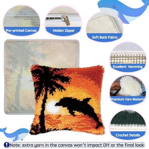 Image of Chickens Latch Hook Pillow Kits for Adults Beginners Pre-Printed Cushion | Home Sofa Cushion Cover Preprinted Canvas Crochet Yarn Kits Needlework Crafts Festival Gift for Adults Beginner 17X17 Inch