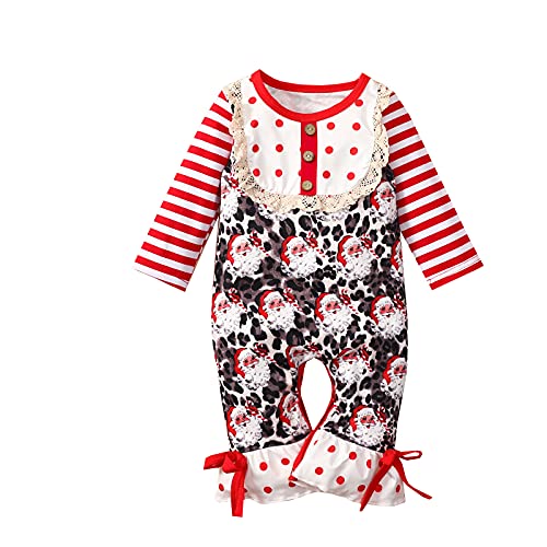 Yassiglia Grenouillère de Noël pour bébé 0 - 24 mois, unisexe, avec manches longues, motif X-Noël, rouge, 0-6 mois Cover