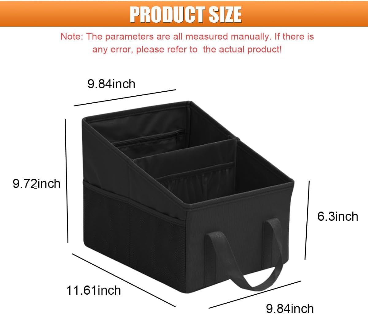 Craedli Car Seat Organizer, Collapsible Trunk Organizer Backseat Car Storage Box with 2 Compartments and Multiple Pockets, Passenger Seat Organizer with Handles for Front/Back Consoles (Black)