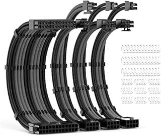YINGYI PSU Cable Extensions Kit 30CM Length with 2 colors Cable Combs Extension Power Supply PC Sleeved Cable 24Pin 8Pin(4+4) 8Pin(6P+2P) for ATX Power Supply(Black/Grey)