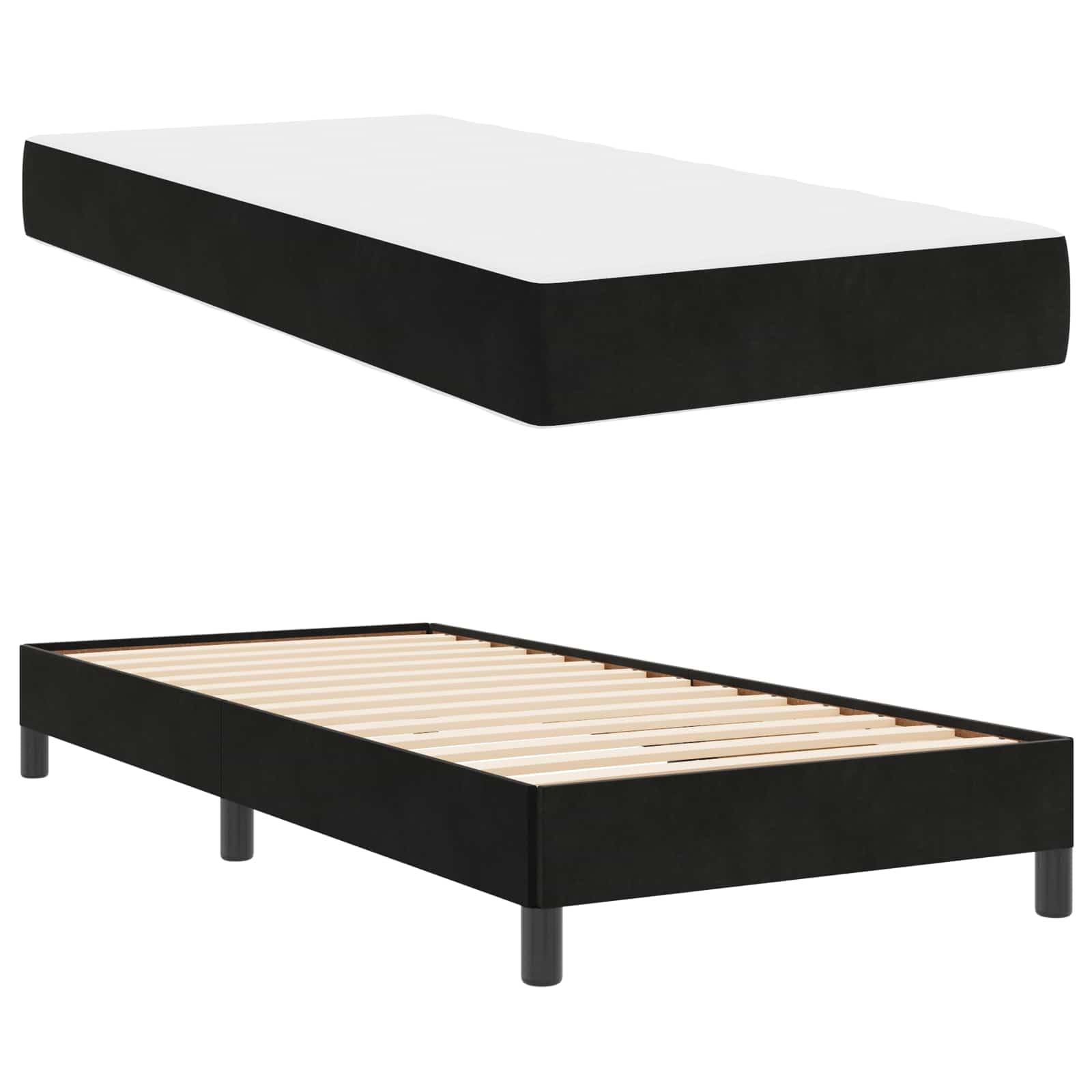 IKAYAA Letto Singolo 100x200 con Materasso e Rete a doghe Letto Singolo Imbottito Struttura Letto Letto per Ragazzi -Nero-100 x 200 cm