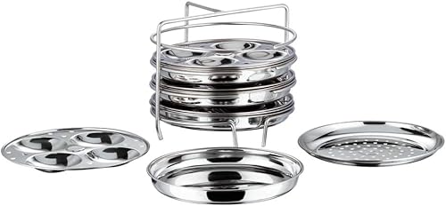 Miniatura 3 de Vinod Utensilios de cocina 202 Multi Pot Con Idli Y Dhokla Placa Plata Pequeña, 7 Piezas