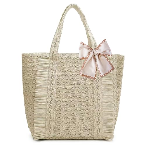 Peicees Straw Woven Bag for Women- Beach Tote Purse with Leak-Proof Lining Summer Travel Vacation Boho Shoulder Bag Large 17L