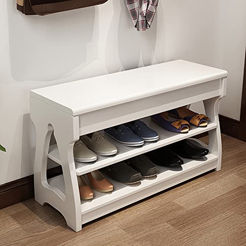 Étagère à chaussures en bois massif blanc, l'élégance d'une assise haut de gamme pour votre intérieur
