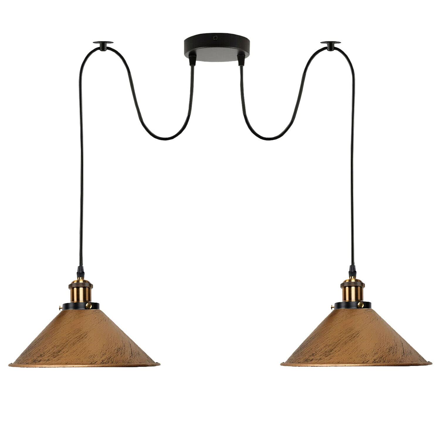 LEDSone 2 Head Pendant Light E27 Metal Cone Shades 2m Adjustable