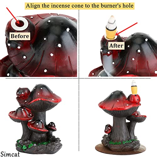 Simcat Backflow Incense Burner Holder Mushroom Handicraft Decor Resin Reverse Flow Incense Burner Censer Cone Incense Waterfall Burner + 20 Backflow Incense Cones 30 Incense Sticks 1 Tweezer 1 Mat #TOP5