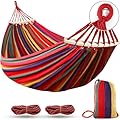 MOSFiATA Camping Hammock 550lb Upgraded Thickened 320G Durable Canvas Fabric Single Hammocks with Two Anti Roll Balance Beam and Sturdy Metal Knot Tree Straps for Camping, Patio, Backyard, Outdoor