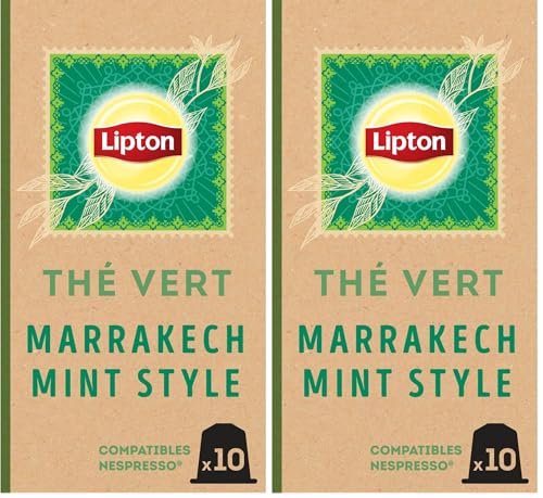 Lipton Thé Vert Marrakech Mint, 10 Capsules Compatibles Nespresso, Antioxydant et Parfumé, Menthe Fraîche et Délicate, Label Rainforest Alliance, x10...