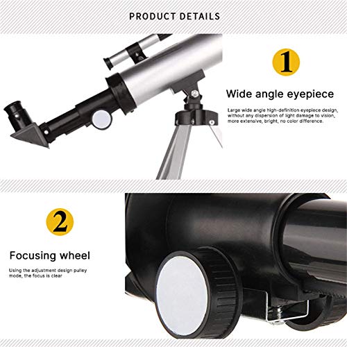 Telescopio refractor astronómico portátil 50mm con trípode miniatura 5