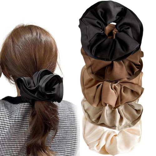 Image of 5 Pcs Large Satin Hair Scrunchies For Women, Soft Silky Elastic Hair Ties, Ponytail Holders, Lengthening Hairs Bands For Girls And Ladies