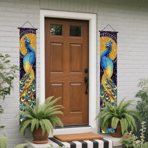 Image of Nuxovilar Peacock Design Porch Banners Set 12x70 Inches Polyester