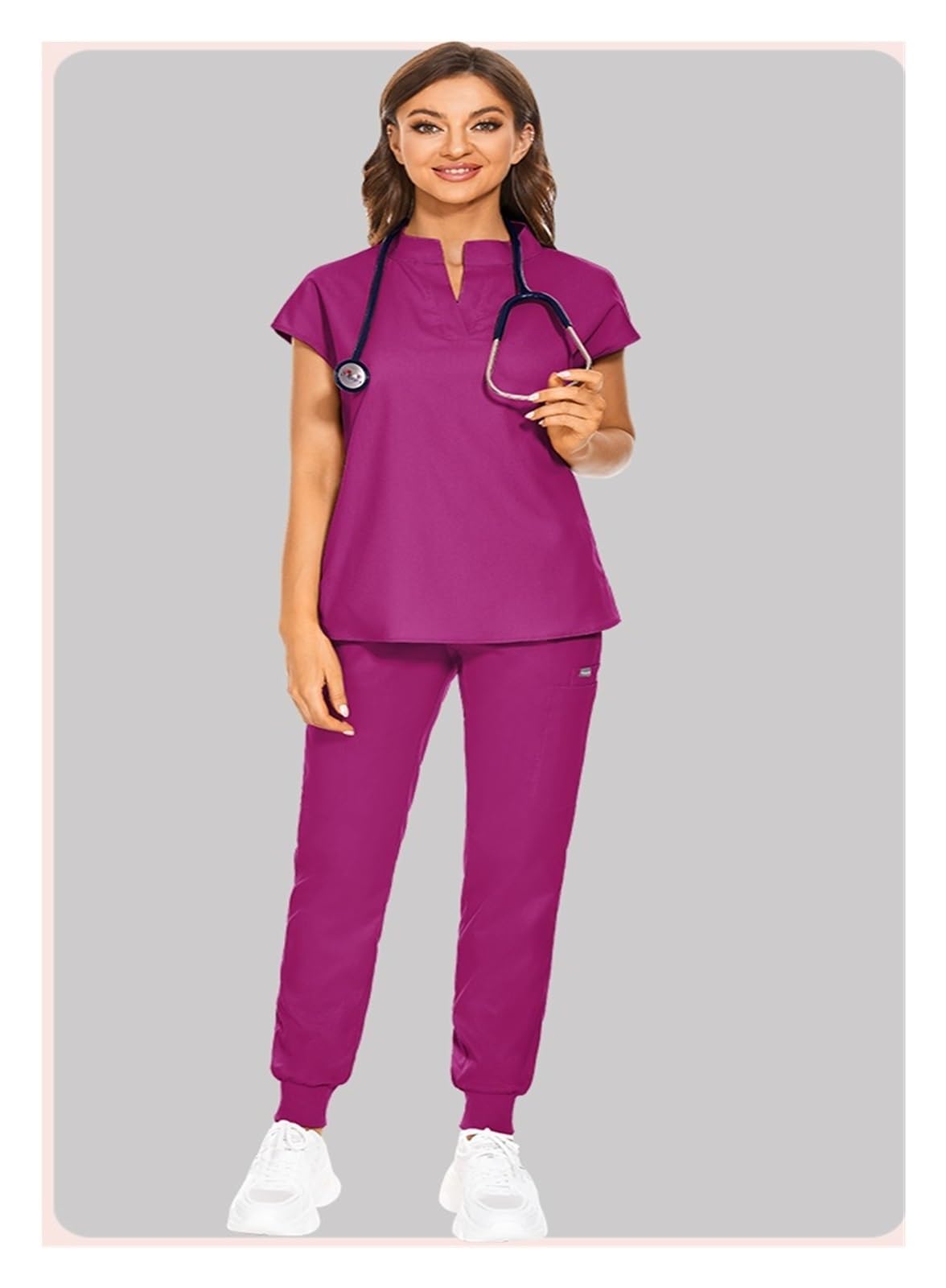 Uniformes Conjuntos de Bata quirúrgica for Mujer Batas quirúrgicas Accesorios for Enfermeras Hospital Clínica Dental Salón de Belleza Ropa de Trabajo Traje(Deep Blue,L)