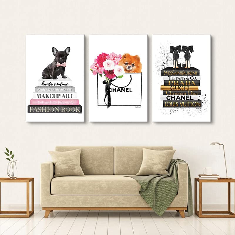 Amazon.co.jp: 3枚 アートパネル おしゃれ 飾り絵 ハイヒール 犬 花 