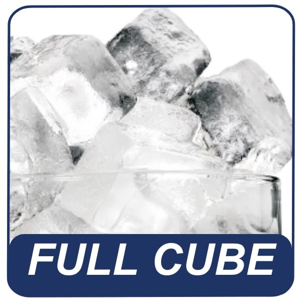 Close-up of full-cube ice, labeled 'FULL CUBE'.