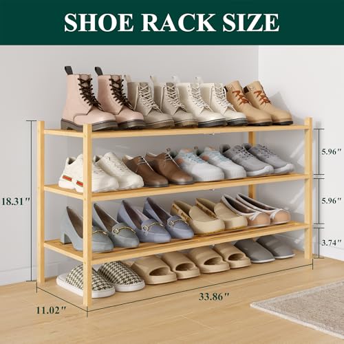 Image of Smiry Bamboo Shoe Rack, 5 Horizontal Slats, 3 Tier - 33.9 inch Wide, Natural