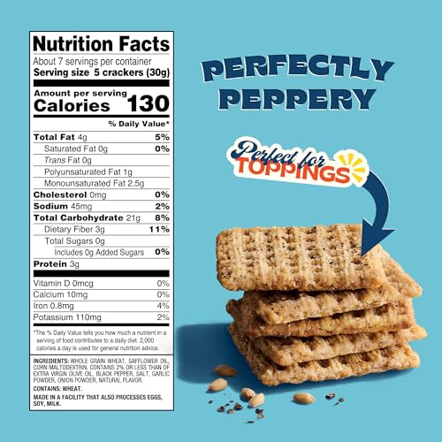 Image of Back to Nature - Cracked Black Pepper Whole Wheat Crackers - Non-GMO, Made with Whole Grain Wheat & Sea Salt - Seriously Tasty Snacks - 7 Ounce (Pack of 12)
