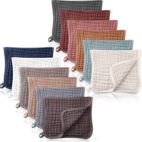Image of Remagr 12 Pack Muslin Burp Cloths for Baby 6 Layers Cotton Soft Washcloths 10 x 20 Inch Large Multi Colors Muslin Face Towels Gender Neutral Baby Stuff for Boy Girl Newborn (Modern Colors)